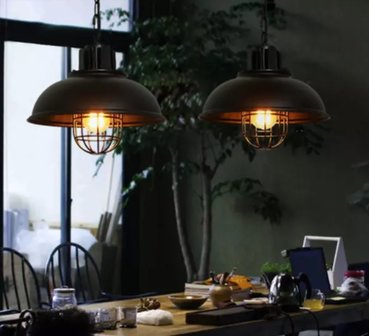 thuis Kapper Cyberruimte Stoere Robuuste Retro Industriële Hanglamp | Vintage Metalen Bar Cafe Style  Hang Lamp | Inclusief Edison Filament Lichtbron | Kleur Zwart -  Bestgadgets4u