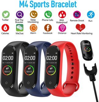 Fitness Activity Tracker met Hartslagmeter en Bloeddrukmeter | M4 Fitness Activity Tracker Smart Watch met OLED Kleurendisplay