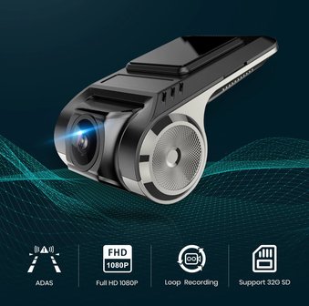 Auto Dashcam FHD 1920x1080p ADAS incl 32GB micro SD kaart