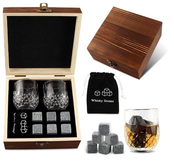 Luxe Whiskey Giftset - Whiskey Glazen met Whiskey Stenen - Whiskey Cadeau Set - Incl 2 Whiskey Glazen Whiskey Stones en Luxe Box
