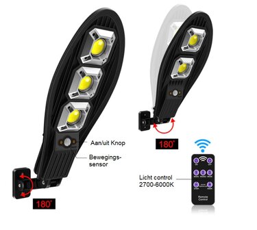 500 Watt LED Solar Lamp - Buiten LED Wandlamp - Met Sensor Afstandsbediening en Ingebouwde Batterij - 180 Graden Draaibaar LED Bouwlamp 2700-6000K