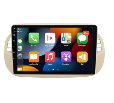 Navigatie radio Fiat 500 2007-2015 creme, Android, Apple Carplay, 9 inch scherm, GPS, Wifi, Bluetooth