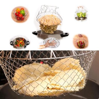 Magic Chef Basket Stoom Mandje  | 12 in 1 keuken accessoire | Opvouwbaar Kook Mandje RVS | Stoommandje Groente Stomer