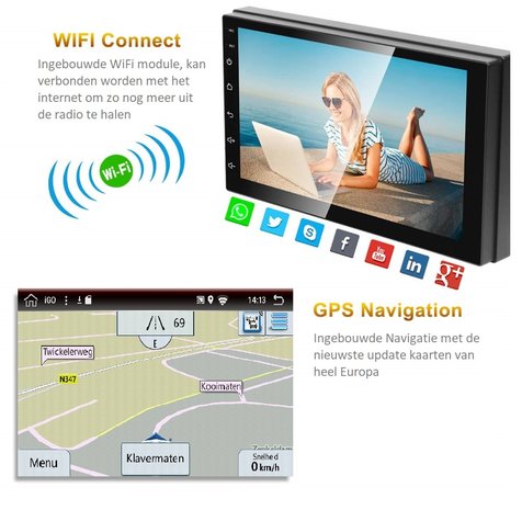 Dubbel Din Navigatie radio universeel Android OS, Apple Carplay, 7 inch full touchscreen GPS Wifi Mirror link OBD2 Bluetooth 3G/4G | Merk BG4U