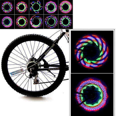 Multi LED Spaakverlichting XXL | 32 LED Lampen Fietsverlichting | 32 Verschillende Patronen Extra Groot