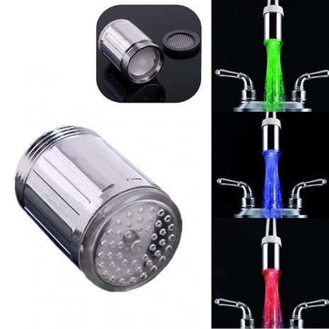 LED Kraan Verlichting | 3 Kleuren op Temperatuur | Fonteinkraan LED Straal Regelaar 3 Kleuren | Kraankop Verlichting | Tempratuur Geregeld | Geen Batterij Nodig