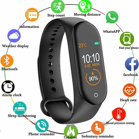 Fitness Activity Tracker met Hartslagmeter en Bloeddrukmeter | M4 Fitness Activity Tracker Smart Watch met OLED Kleurendisplay