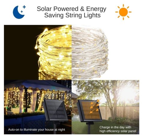 Solar LED Lichtsnoer Twinkle voor Buiten - Lichtslinger op Zonne Energie - IP44 Warm Wit - Buitenverlichting Tuinlampen