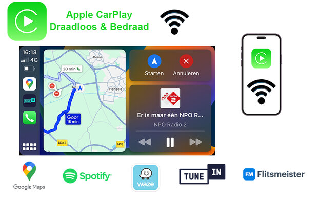 Android navigatie radio Ford Fiesta 2009-2017, Android OS, Apple Carplay, Android Auto, Draadloos, GPS, Wifi, Bluetooth, 9 inch touchscreen