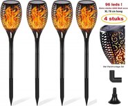 LED Solar Fakkel Tuinverlichting Lantaarn Set - Tuinfakkels met Vuur Vlam LED Verlichting - 96 LED Buiten Tuinlamp op Zonne Energie - incl Wandmontage Set - Set van 4 stuks LED Solar Fakkel Tuinverlichting Lantaarn Set - Tuinfakkels met Vuur Vlam LED Verlichting - 96 LED Buiten Tuinlamp op Zonne Energie - incl Wandmontage Set - Set van 4 stuks